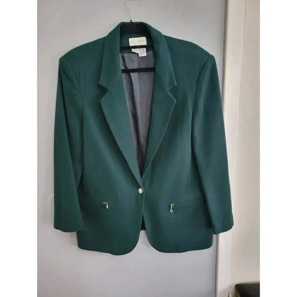 VTG Wool Blazer Womens 14‎ Green 100% Wool Sport Coat Suit Jacket